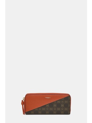Vakko Brown Monogram Leather Wallet