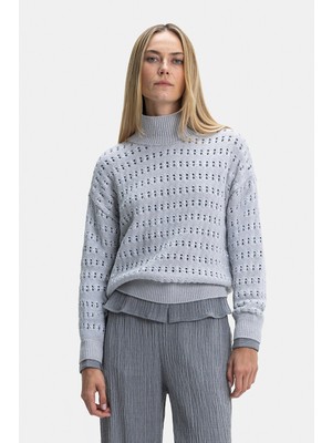 Vakko Light Grey Mock Neck Knitwear