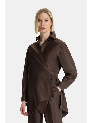 Vakko Brown Wrap Shirt