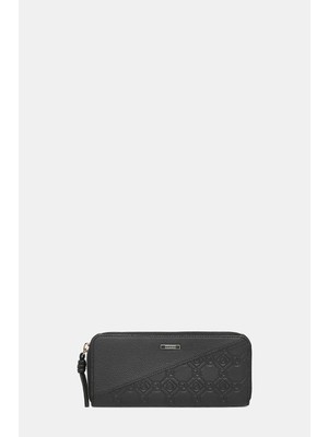 Vakko Black Monogram Leather Wallet