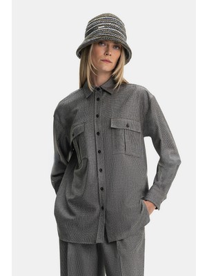 Vakko Brown Houndstooth Wool Shirt