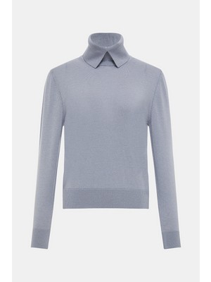 Vakko Grey Mock Neck Wool Knitwear