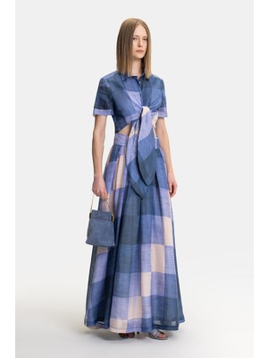 Vakko Blue-Lilac Ramie Skirt
