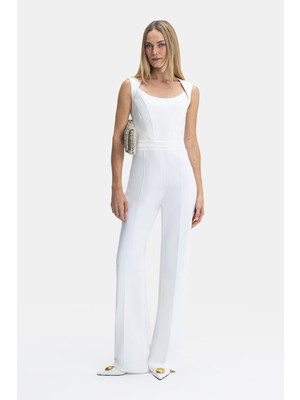 Vakko White Sleeveless Jumpsuit