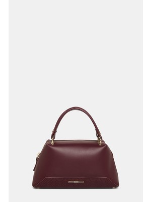 Vakko Burgundy Monogram Leather Bag