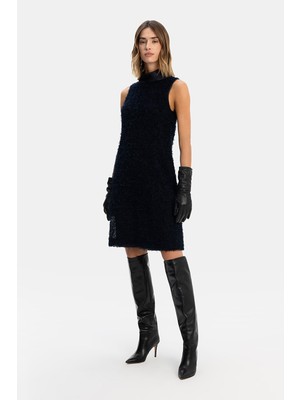 Vakko By Peserıco Navy Textured Dress