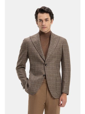 Vakko Peak Lapel Patterned Wool Blazer