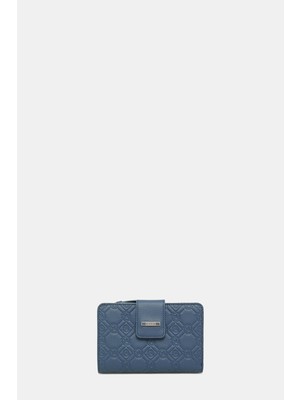 Vakko Navy Monogram Leather Wallet