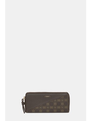 Vakko Brown Monogram Leather Wallet