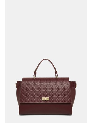 Vakko Burgundy Monogram Leather Bag