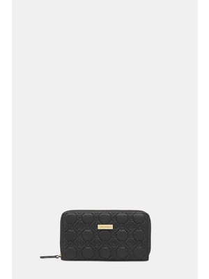 Vakko Black Monogram Leather Wallet