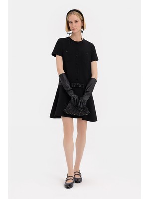 Vakko Black Short Sleeve Above-Knee Dress
