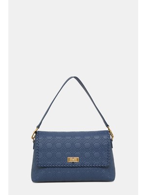 Vakko Navy Monogram Leather Bag