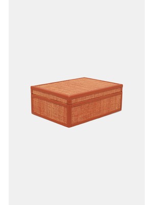 Vakko Orange Raffia Leather Box