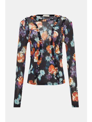 Ulla Johnson Black Floral Print Long Sleeve Blouse
