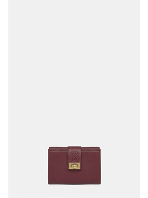 Vakko Burgundy Monogram Leather Wallet