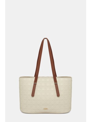 Vakko Ecru Monogram Leather Bag