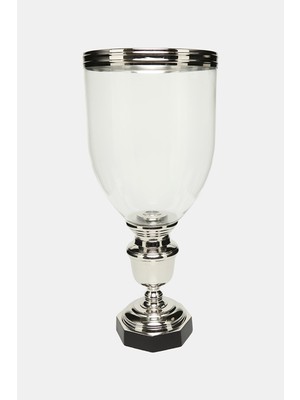 Vakko Silver Detailed Footed Glass Candle Holder