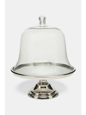 Vakko Silver Detail Cake Stand With Glass Lid