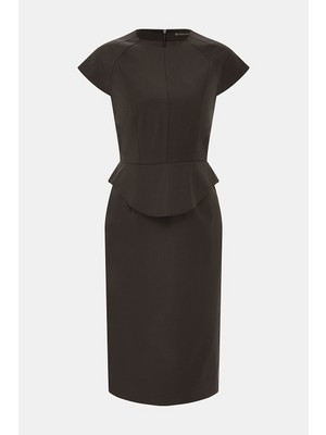 Vakko Brown Short Sleeve Midi Dress