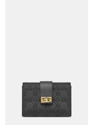 Vakko Black Monogram Leather Wallet