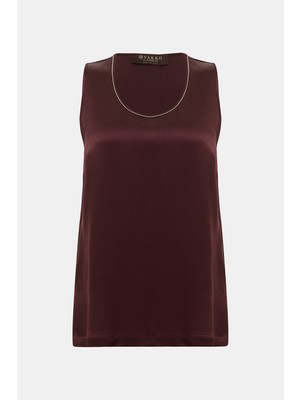 Vakko By Peserıco Burgundy Low-Cut Sleeveless Blouse