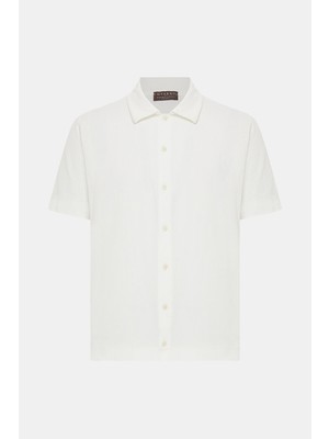 Vakko By Danıele Fıesolı Ecru Button Front Ribbed Short Sleeve Overshirt