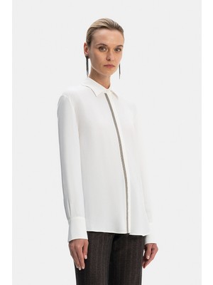 Vakko Ecru Chain Detail Shirt