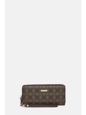 Vakko Brown Monogram Leather Wallet