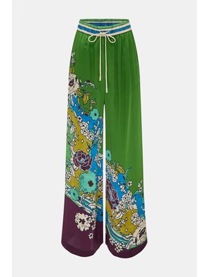 Alemais Alemaıs Green Patterned Silk Trousers