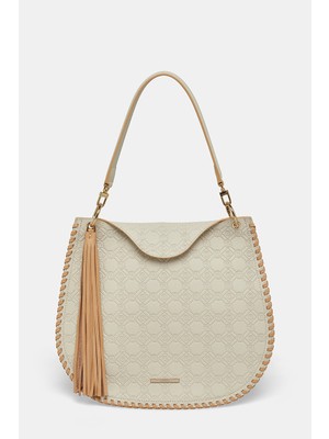 Vakko Ecru Monogram Leather Bag