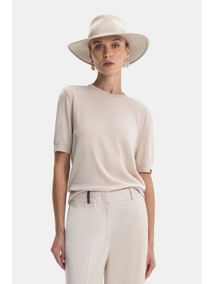 Vakko Beige Crew Neck Knitwear