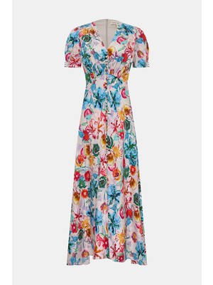 Saloni Salonı Multicolor Floral Pattern Midi Dress