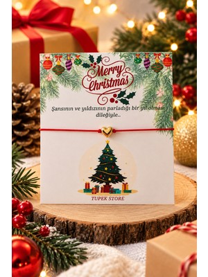 Tupek Store Yılbaşı Yeni Yıl Noel Kırmızı Ipli Kalp Şans Bileklik