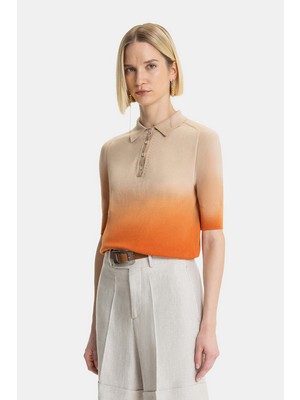 Vakko Orange Gradient Knit Sweater