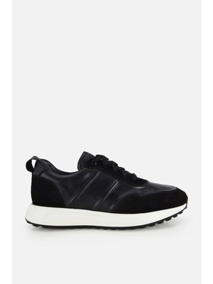 Yaya By Hotiç Erkek Siyah Deri Süet Detaylı Bağcıklı Sneaker