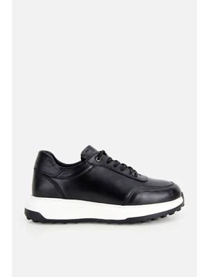 Yaya By Hotiç Erkek Siyah Deri Bağcıklı Kontrast Tabanlı Casual Sneaker