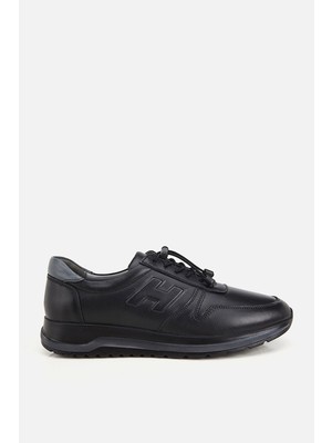 Yaya By Hotiç Erkek Siyah Deri Bağcık Detaylı Sneaker
