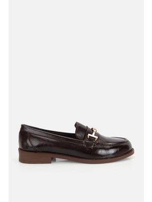 Yaya By Hotiç Kadın Kahverengi Rugan Tokalı Düz Tabanlı Klasik Loafer