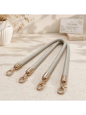 Velanee Açık Gri Renk Gold Metal Klipsli Örgü Boru Çanta Sapı 1 Çift ( 2 Adet ) 25 cm
