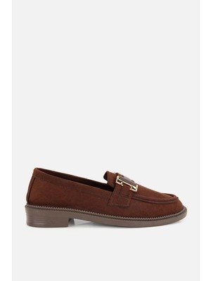 Yaya By Hotiç Kadın Kahverengi Süet Tokalı Klasik Loafer