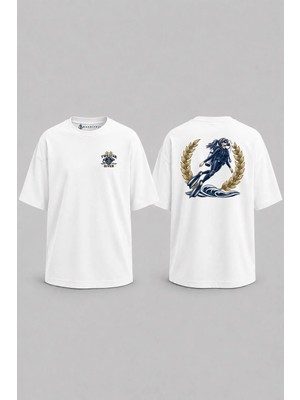 Bahriyeli Collection Oversize Two Star Diver Cep ve Sırt Baskılı Unisex T-Shirt