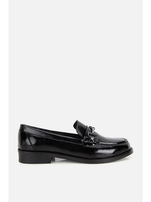 Yaya By Hotiç Kadın Siyah Rugan Tokalı Düz Tabanlı Klasik Loafer