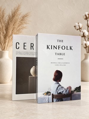 Lumeya Home 2'li Dekoratif Kitap Kutusu Seti – The Kinfolk Table ve Cereal Tasarımlı Beyaz
