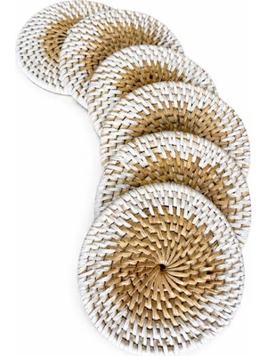 Yuvarlak El Yapımı Rattan Bardak Altlığı 6’lı