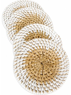 Yuvarlak El Yapımı Rattan Bardak Altlığı 4’lü