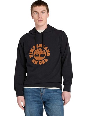 Timberland Holiday Graphic Erkek Siyah Kapüşonlu Sweatshirt