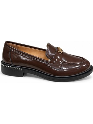 Myfit Shoes 030 Kadın Hakiki Deri Loafer Ayakkabı Kahve Kırışık Rugan
