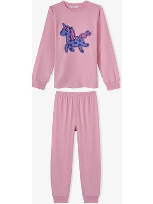 Penti Girls' Pink Loving Unicorn Cotton Long Sleeve Pajama Set