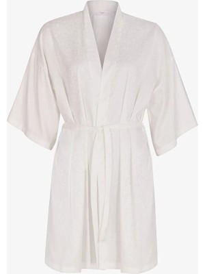 Penti Off-White Bridal Flora Satin Floral 3/4 Sleeve Robe